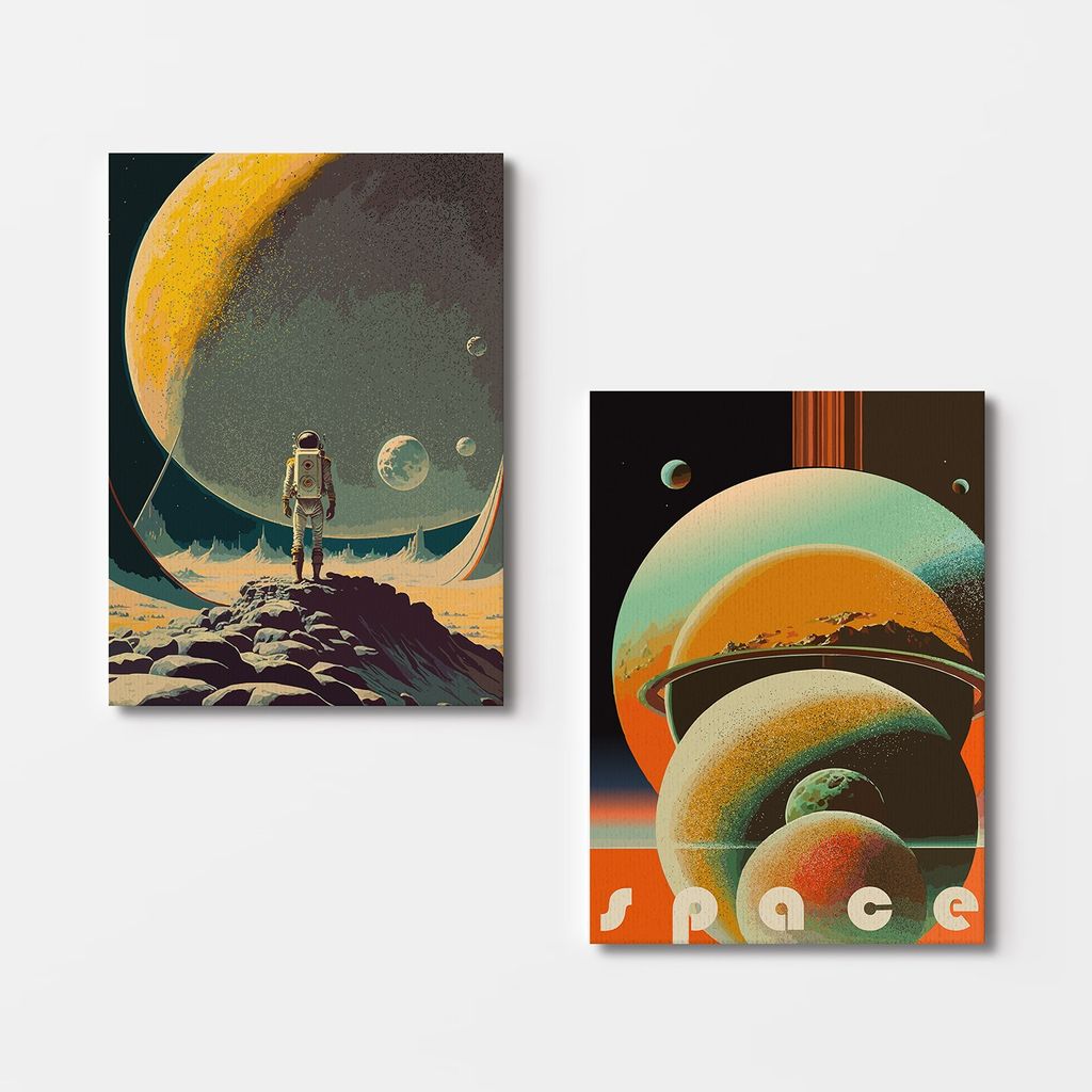 Falikép szett, 2 db, bolygók, többszínű, 50x70 cm - Butopêa termék 2. képe